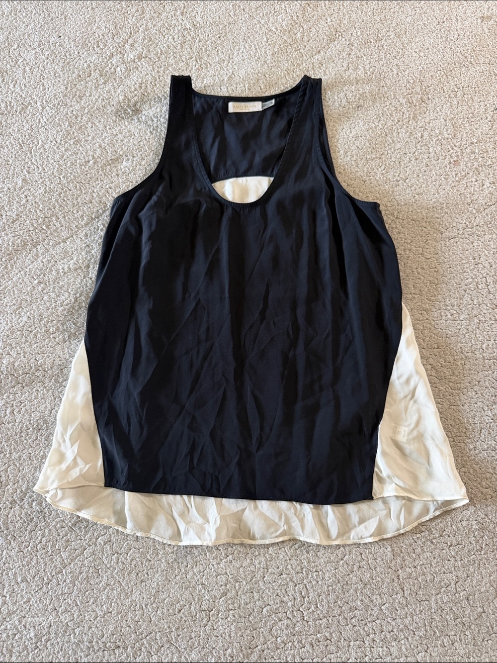 Ramy Brook Black & White Layered Scoop Neck Silk Tank XS